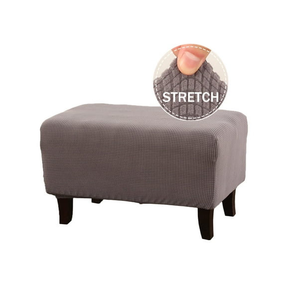LAMIRO Ottoman Cover Rectangular Stretch Jacquard Storage Ottoman Slipcover Footstool Furniture Protector (Gray,Small)