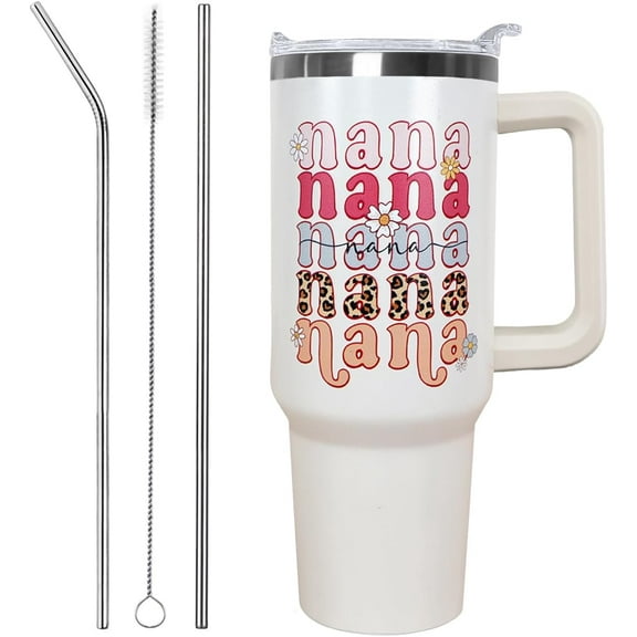 40oz Vacuum Insulated Tumbler with Handle, Straw & Leak-Proof Lid - Mother''s Day Gift for Grandma/Nana