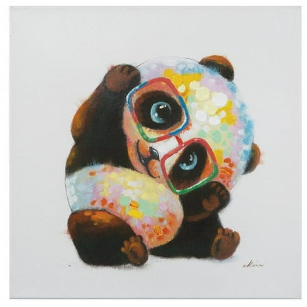 Yosemite Home Decor "Smarty Panda" Wood Gallery Wrapped Wall Art in Multi-Color