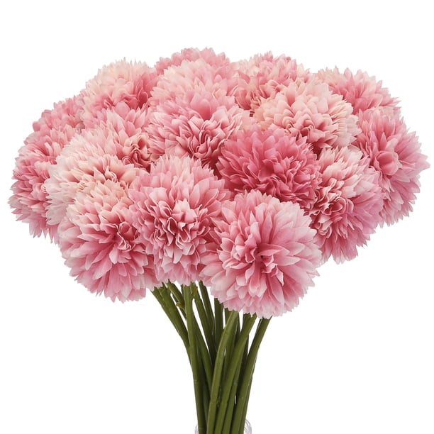 Cabezas de flores artificiales Uxcell de seda crisantemo hortensia rosa oscuro 20 piezas