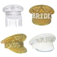 thumbnail image 3 of Sombrero de capitán con tachuelas de cristal, gorro nupcial de lentejuelas, gorro de novia para fiesta de boda, moda, 3 of 4