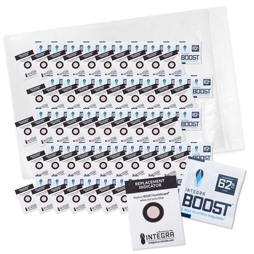 Integra Boost Pack de Contrôle de l'Humidité 2 Voies - Préserve la Saveur & Contrôle de l'Humidité à 62% de RH - Absorbeur d'Humidité pour Herbes, Épices & Plus - 2 Grammes (Lot de 50)