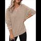 thumbnail image 2 of Sudadera de Cuello Redondo de Punto Gofre de Gran Tamaño para Mujer, Sudadera Informal de Larga con Laterales Caqui S, 2 of 8