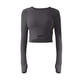 thumbnail image 1 of Gibobby Conjunto de pantalones de yoga Trajes de entrenamiento para mujeres Top corto acanalado Ejercicio de entrenamiento sin costuras Top corto de manga lar(Gris oscuro,CH), 1 of 5