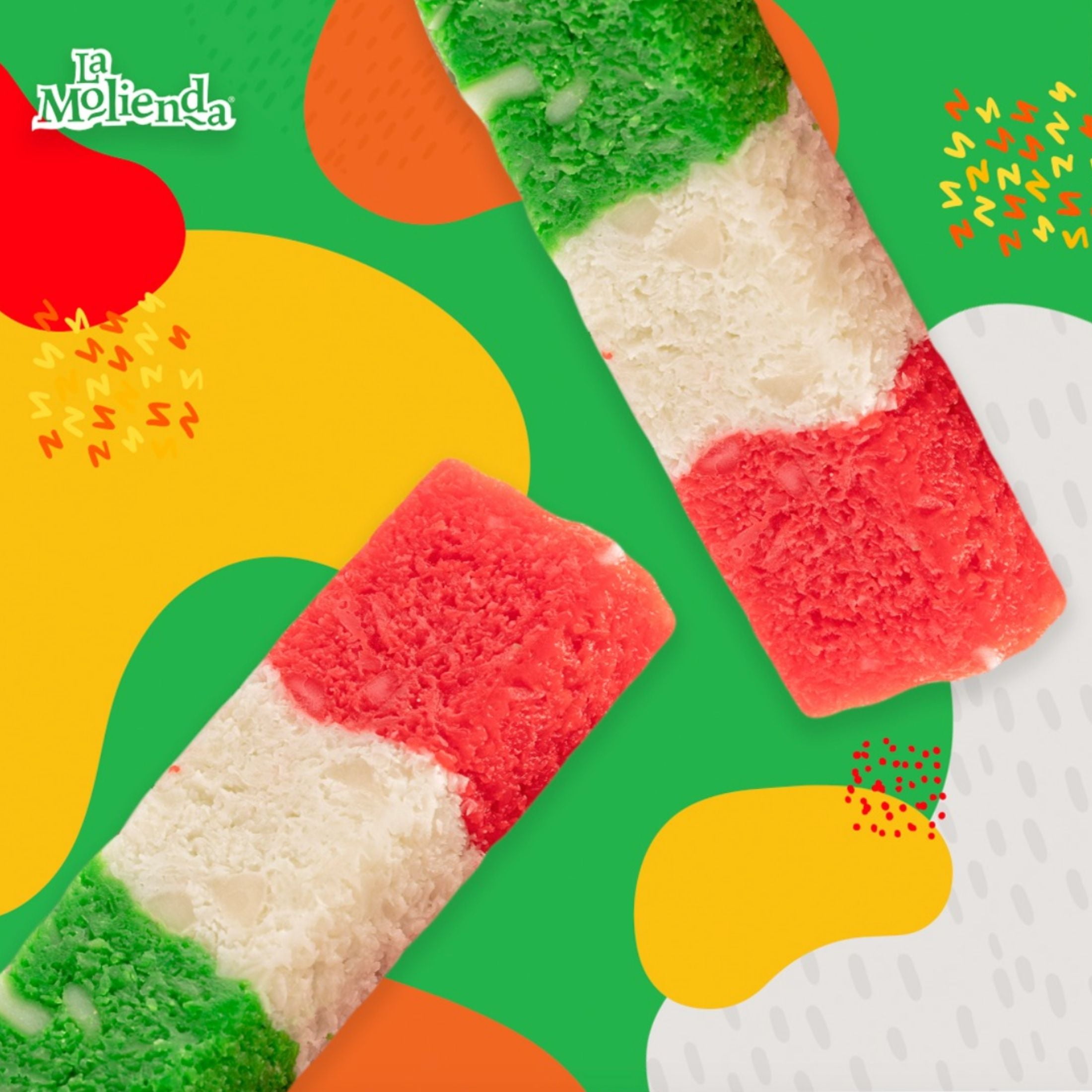 La Molienda Coconut Bandera Candy Bar, Tricolor Mexican Traditional Fruit Treat, 3.1 oz