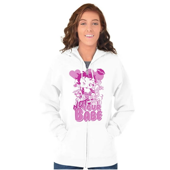 Betty Boop Not Your Babe Biker Zip Hoodie Sweatshirt Women Brisco Brands S