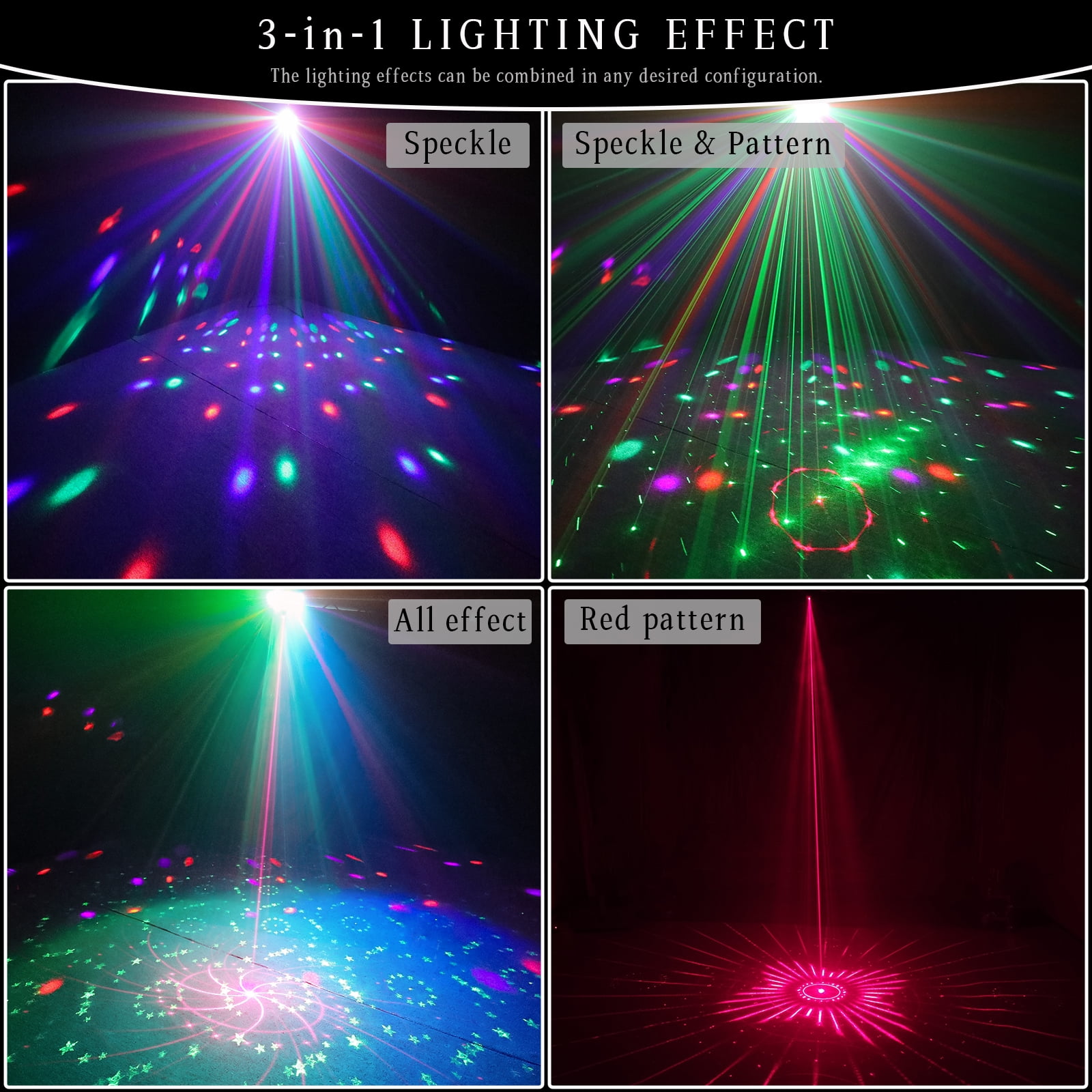 3-in-1 Disco Party Light, Sound Activated DJ Lights, Remote Control LED Strobe for Stage, Indoor/Outdoor Use