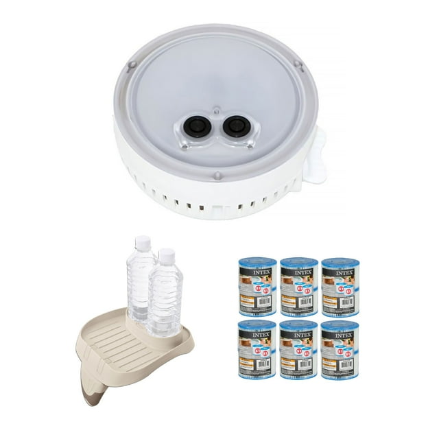 Intex Lumière de Spa LED Multicolore et Porte-Gobelet & Filtres de Piscine Type S1 (Lot de 6)