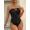 Black, variant on Women's Beach Vacation Polka Dot Black Ruffle One-Piece Swimsuit, Sexy Tie-Up