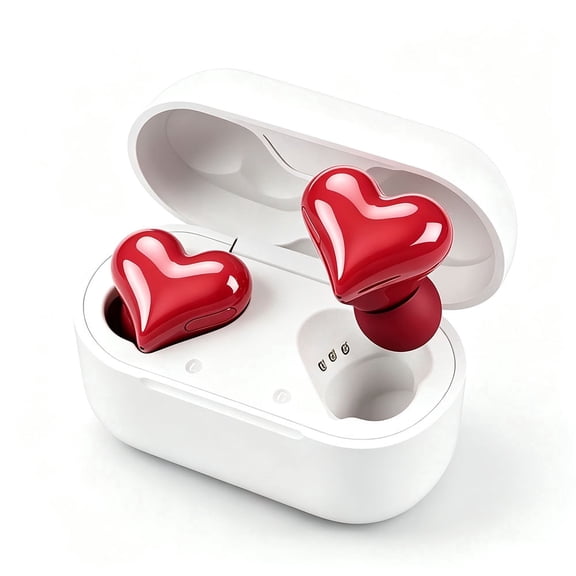 Red Heart Shaped Bluetooth 5.3 Wireless Earbuds, HiFi Stereo Music Earphones with ENC Noise Canceling, Cute Fashion Gift for Girls Women