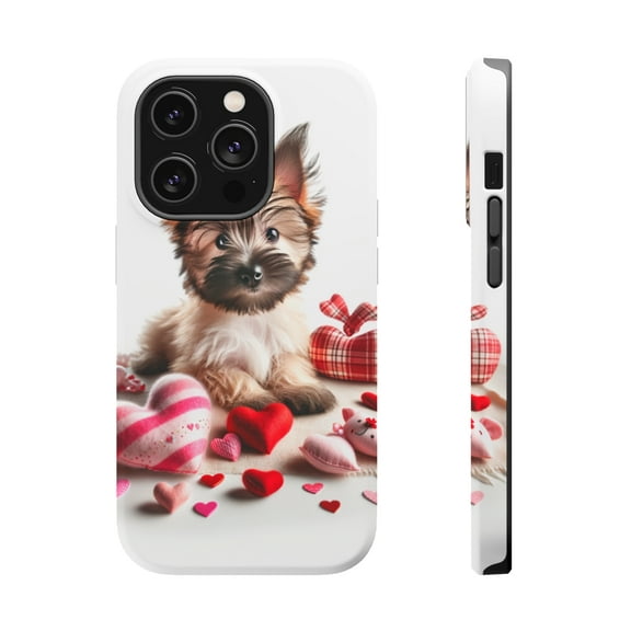 DistinctInk Tough Case for Apple iPhone 14 PRO (6.1" Screen), Compatible with MagSafe Charging - Valentine's Day Cairn Terrier Puppy