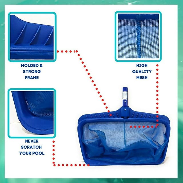 Plastic Deep-Pocket Swimming Pool Net, 43x30cm Size, Lightweight, Collects Leaves/Insects/Debris, Doesn't Scratch Pool, No Pole Included