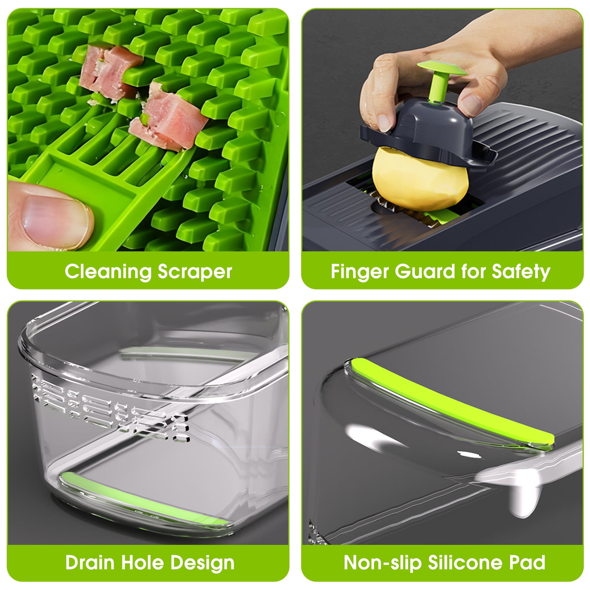GARITIN Vegetable Chopper with Container, Onion Veggie Food Chopper for Kitchen, Chopped Carrots Potato Slicer Manual Hand, Gray