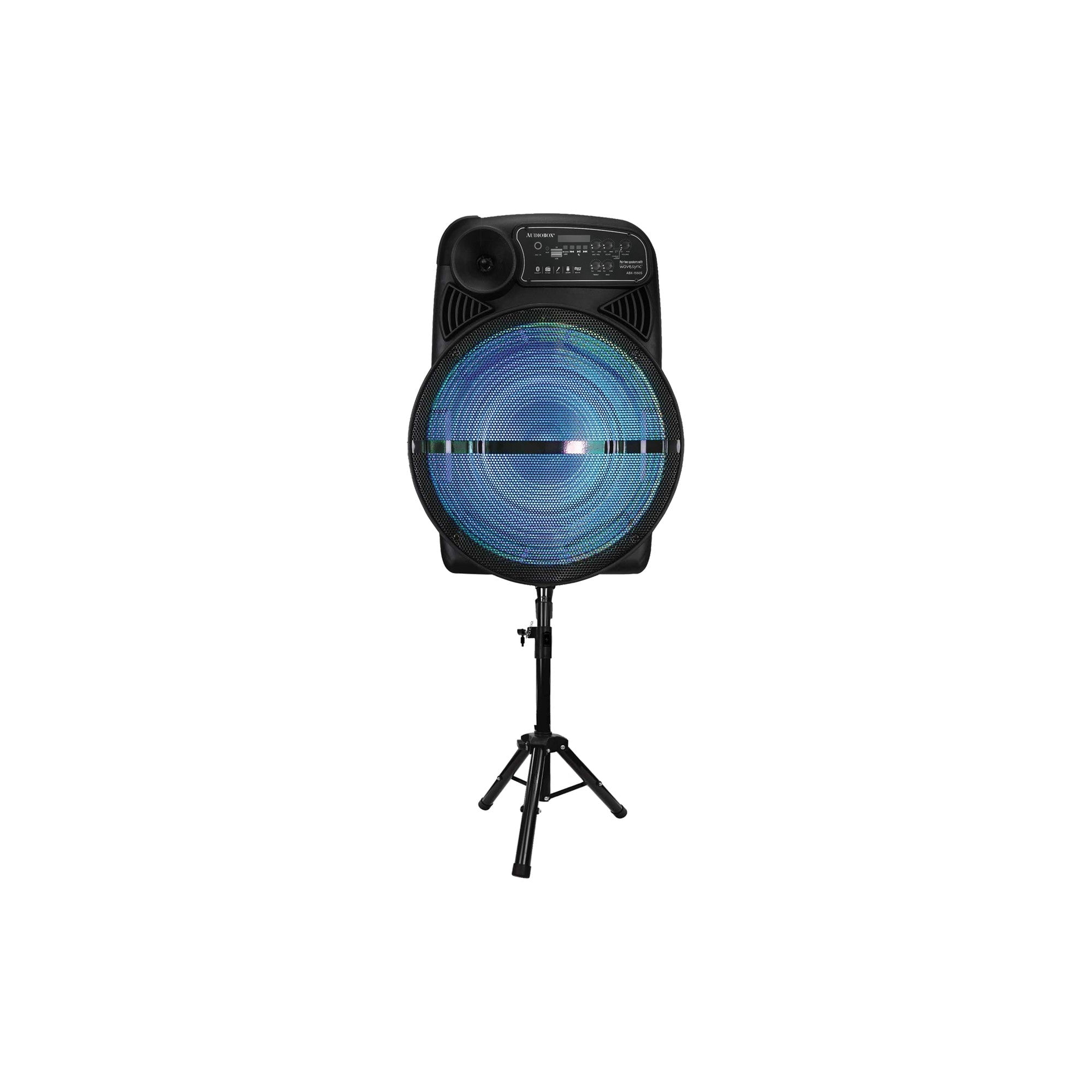 Audiobox ABX-1550S 15" Portable Party Bluetooth Speaker with LED Lights, Stand, Wireless Mic, and Rechargeable Battery – Ideal for Outdoor Events, Karaoke, and House Parties