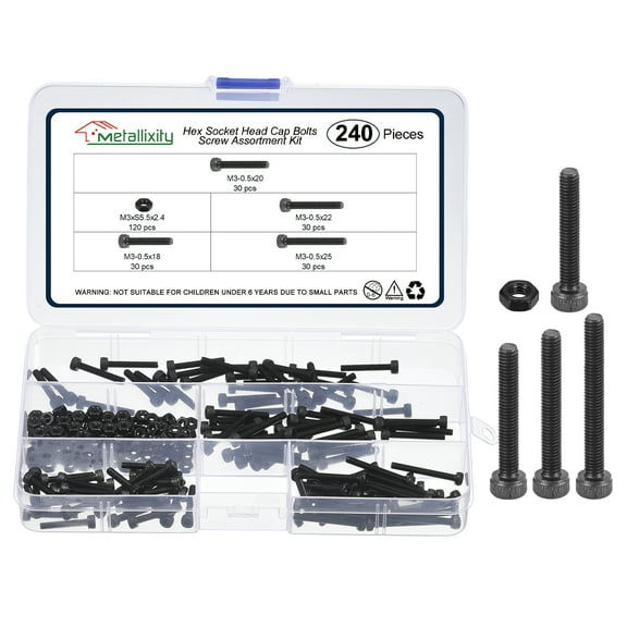 Hex Socket Head Screws Kit 240Pcs, Carbon Steel Allen Socket Drive Metric Oxide