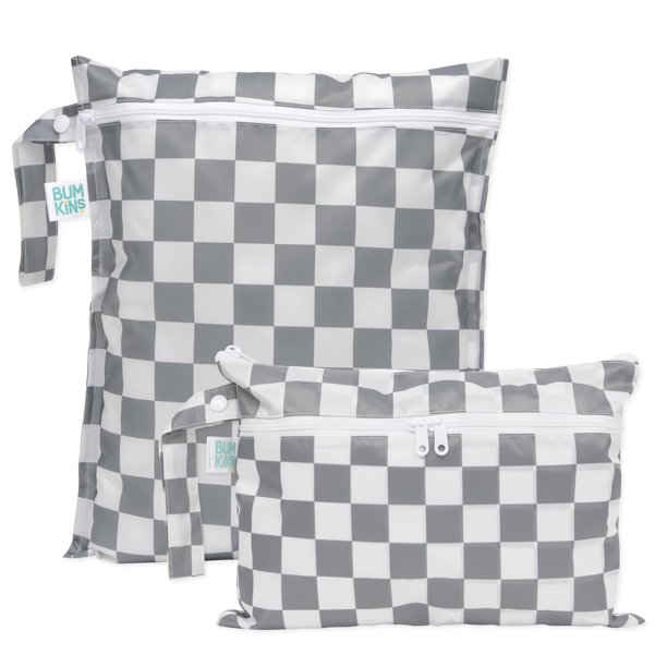 Bolsos de mano y mochilas Bumkins impermeables a cuadros grises, paquete de 2