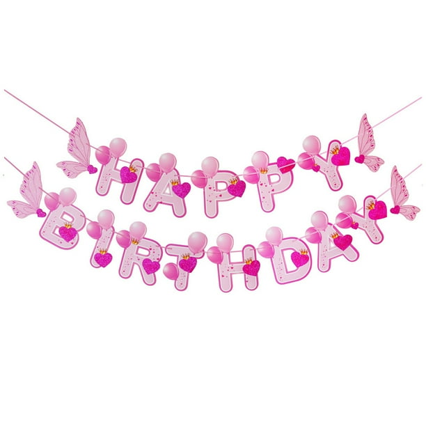 Letrero de Feliz cumpleaños Yuarrent con decoraciones de fiesta reutilizables Rosa