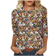 thumbnail image 3 of VKOYWKM Womens 3/4 Sleeve Tops Easter T-Shirts Cute Easter Bunny Rabbit Graphic Tees Casual Women Tops Holiday Crewneck T-Shirts Three Quarter Length Tunic Tops, 3 of 6