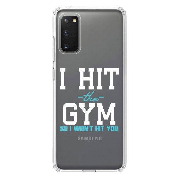 DistinctInk Clear Shockproof Hybrid Case for Galaxy S20 ULTRA / 5G (6.9" Screen) - TPU Bumper Acrylic Back Tempered Glass Screen Protector - I Hit the Gym So I Won't Hit You