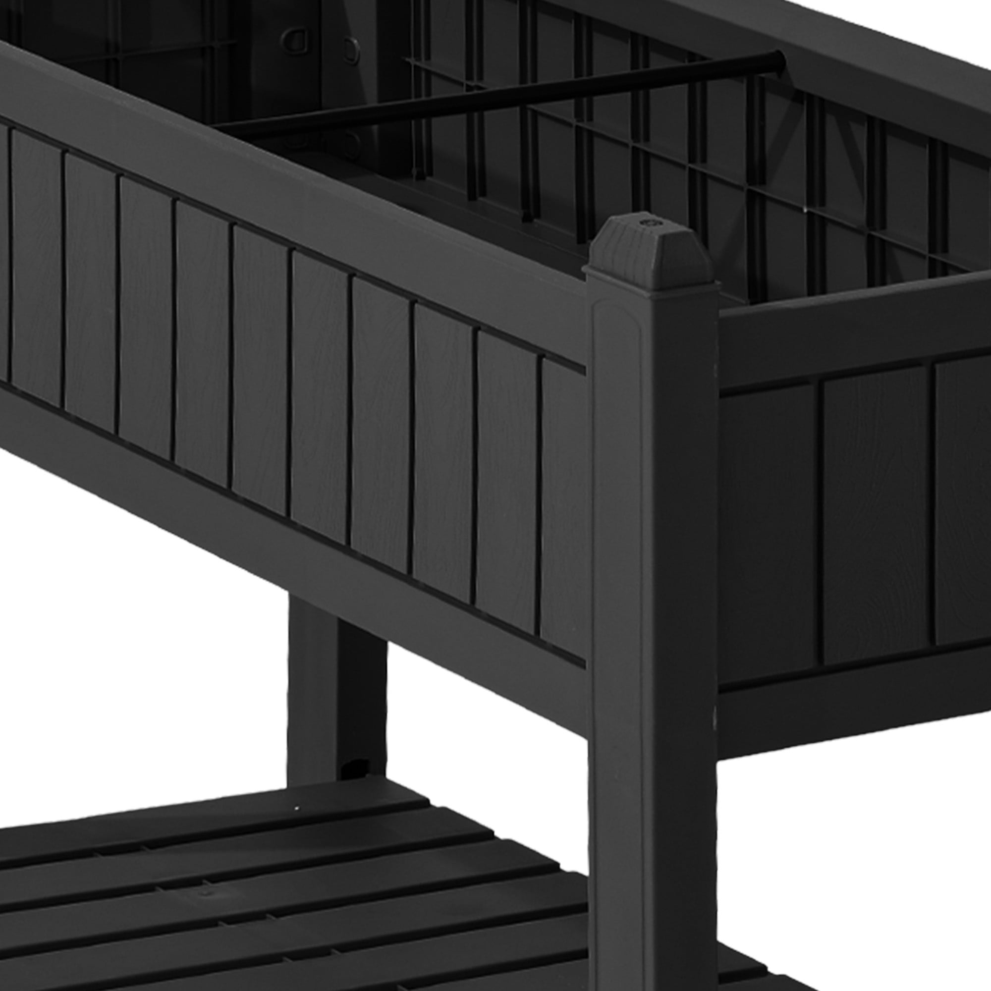 Uforic Mobile Raised Garden Bed 42.5x17.3x35.4 in, Elevated Plastic Planter Box with Drain Plug, Storage Shelf & Wheels, Black