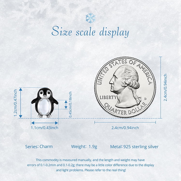 Penguin Beaded Bracelet Charm, 925 Sterling Silver Accessory, Compatible with 3mm-4.5mm Bracelet