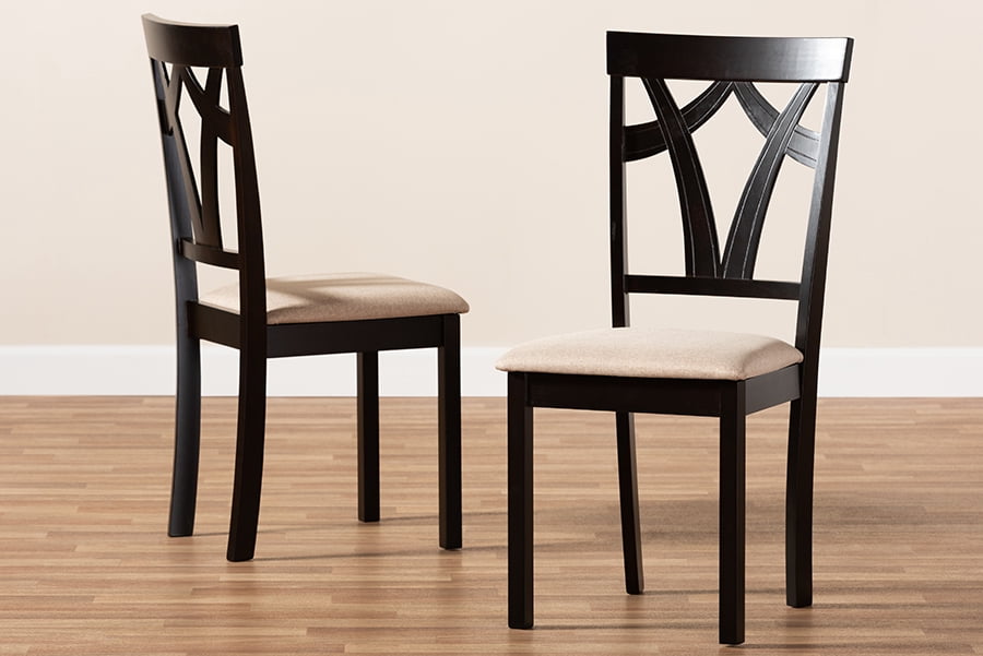 Baxton Studio Sylvia Modern and Contemporary Sand Fabric Upholstered and Espresso Brown Finished Dining Chair Set