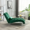 thumbnail image 2 of Velvet Chaise Sofa with Lumbar Pillow, Modern Ergonomic Upholstered Concubine Sofa Chair, Comfy Button-Tufted Sleeper Recliner Sofa for Living Room, Bedroom, Balcony, Emerald, 2 of 7