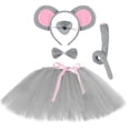 thumbnail image 3 of Disfraz de ratón gris para niños, fiesta de Halloween, tutú con temática de animales, falda de tutú para niñas pequeñas con orejas, cola, pajarita, guantes en la nariz, 3 of 5