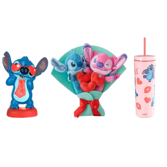 Disney Lilo & Stitch Valentine’s Gift Bundle – Tumbler, Plush Bouquet & 12" Lighted Blow Mold