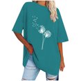 thumbnail image 2 of WREESH Women's Oversized T-Shirts Casual Round-Neck Printed Loose Short Sleeve Blouse Blue, 2 of 5