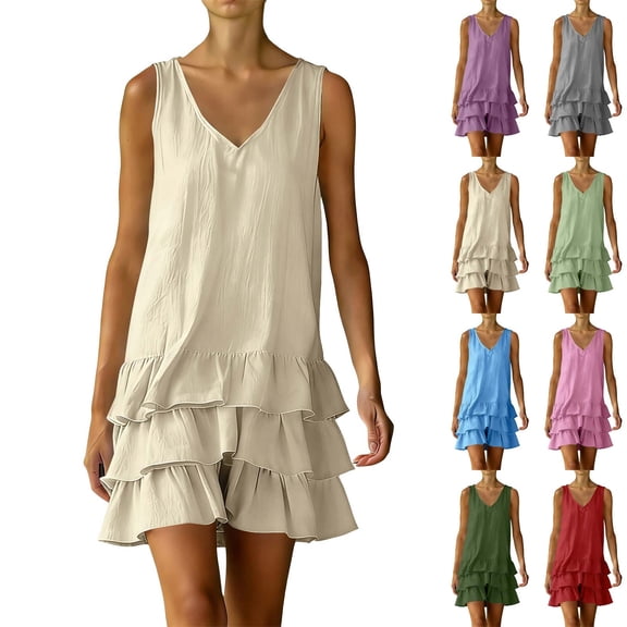 SROBPTY Summer Dresses for Women Solid Sleeveless V Neck