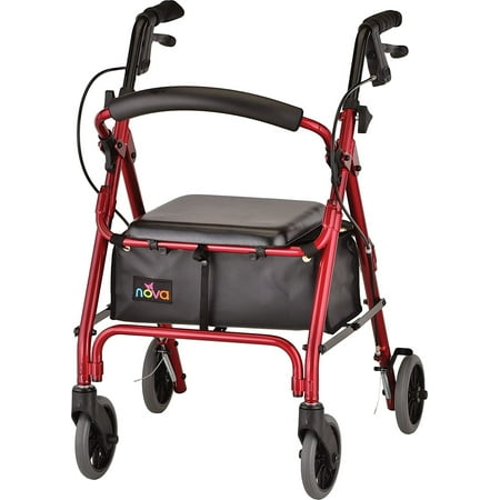 NOVA GetGo Petite Narrow Rollator Walker (Petite & Narrow Size)  Rolling Walker for Height 4'10" - 5'4"  Seat Height is 18.5  Ultra Lightweight - Only 13 lbs with More Narrow Frame  Color Red