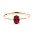 thumbnail image 3 of Gem Stone King 10K Yellow Gold Oval Red Created Ruby Engagement Ring | 1.00 Cttw | Oval 6X4MM | Gold Ring for Women, 3 of 6