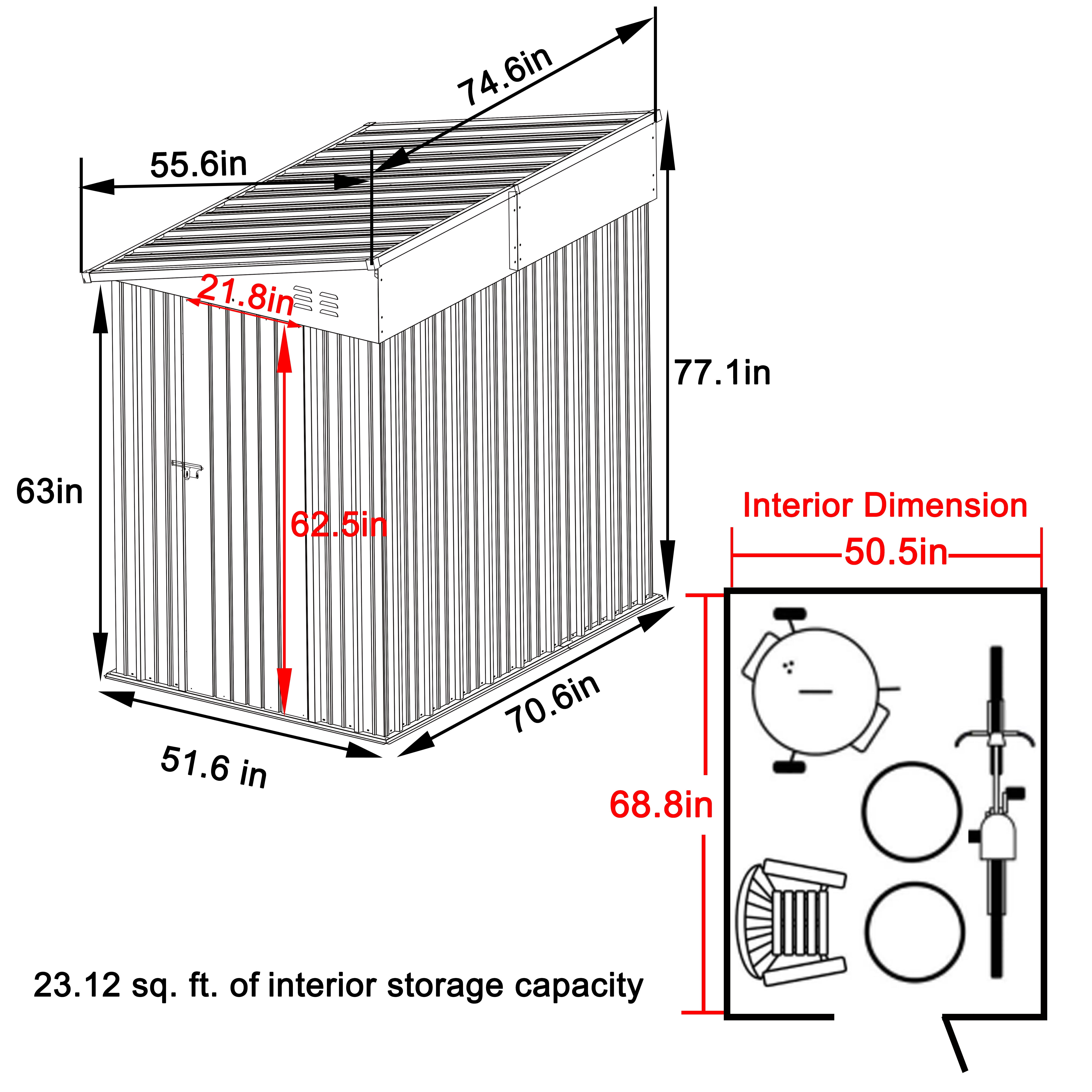 VEIKOUS 6ft x 4 ft Lean-to Storage Shed, Utility Tool Patio Storage House 24 sq ft w/Lockable Door for Backyard & Garden, Grey