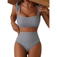 thumbnail image 2 of QURATI Swimwear Womens Bikini Sets 2 Piece Striped Swimsuits Tie Bow Shoulder High Waisted Summer Beach Bathing Suits Black L, 2 of 9