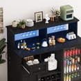 thumbnail image 2 of JassmiPkwy Large Coffee Bar Cabinet with Refrigerator Compartment, Featuring Power Outlets and Glassware Rack. Rustic-Style Bar Cabinet Suitable for Home, Living Room, or Kitchen-Black, 2 of 9