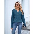 thumbnail image 6 of Women Long Sleeve Shirts Dressy Casual Button V Neck Pullover Sweaters Jumper Tops Fall Outfits  Blue XXL, 6 of 8