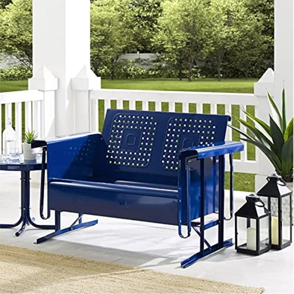 Crosley Furniture Bates Outdoor Metal Loveseat Glider Navy