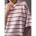 thumbnail image 4 of Women's Striped Crew Neck Drop Shoulder Short Sleeve Cropped Knit Sweater Pink S, 4 of 8