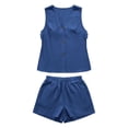 thumbnail image 5 of Women's Summer Linen Set Casual Button V-Neck Sleeveless Top And Shorts Two-Piece Set, 5 of 9