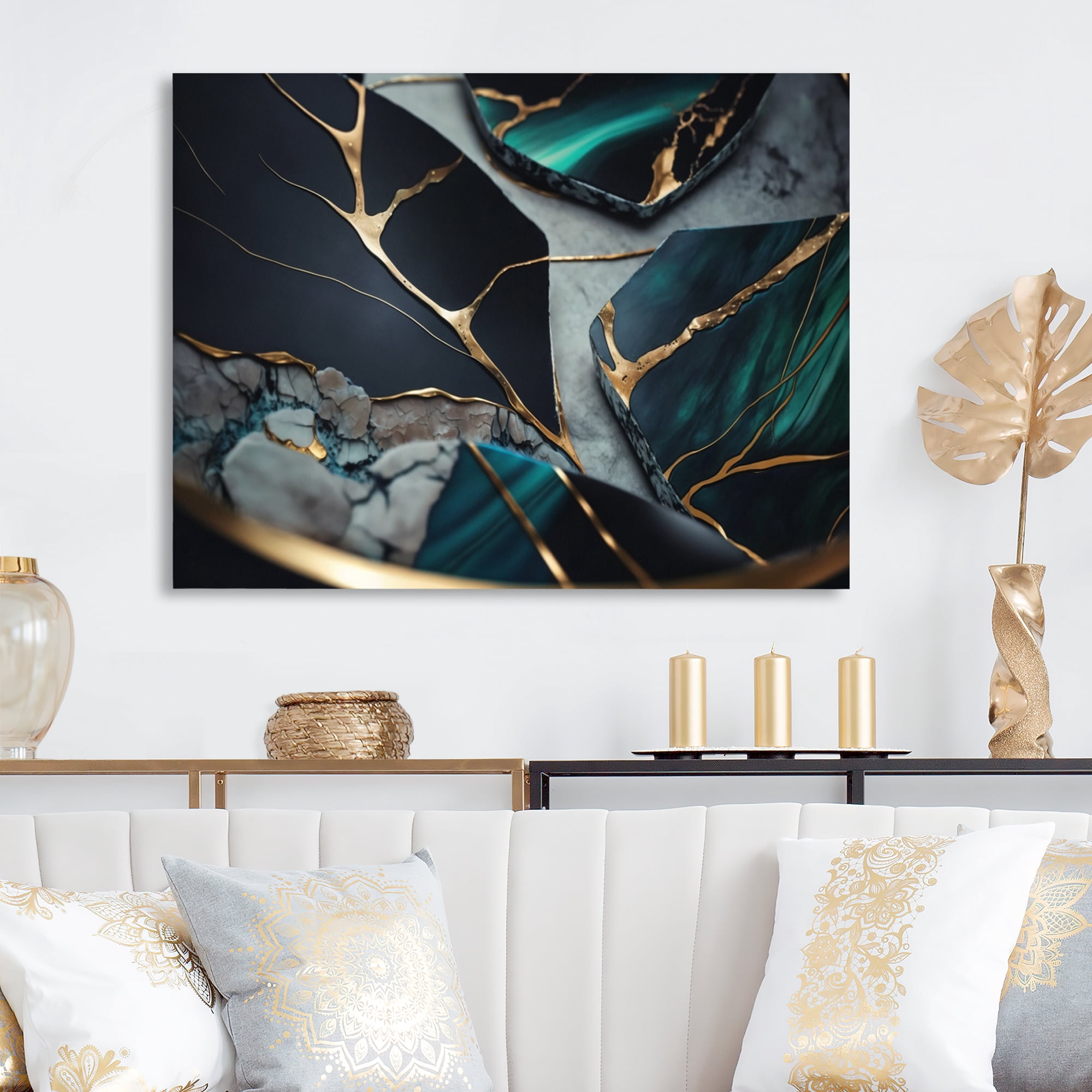 Designart Abstract Geode Green II Canvas Wall Art