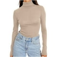 thumbnail image 2 of Elainilye Fashion Women's Undershirt Tight Long Sleeve Shirt Comfortable Solid Color Round Neck Underlay Tops,Brown, 2 of 3