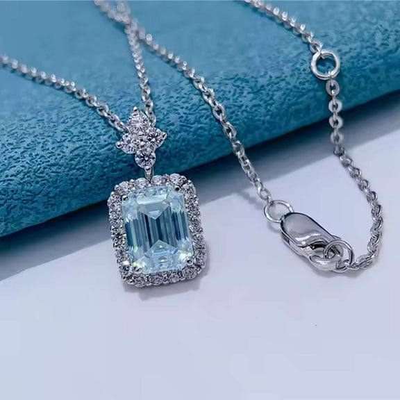 2CT Emerald Cut Aquamarine 925 Silver Women's Pendant 14k White Gold Plated