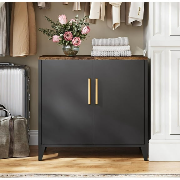 Letaya Storage Cabinet with 2 Doors,Adjustable Shelf, 16" Dx 32" Wx30 H Inches,Metal Small Buffet Sideboard Cabinet for Entryway, Kitchen (Black)