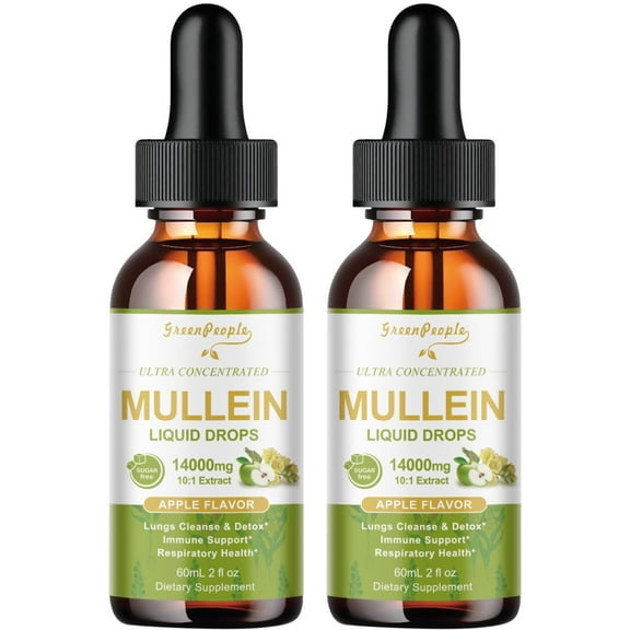 ( 2 Pack) Mullein Drops for Lungs - Vegan mullein leaf extract Highly Absorption - Lung Cleanse & Immune Support, Apple Flavor, 4 Fl oz