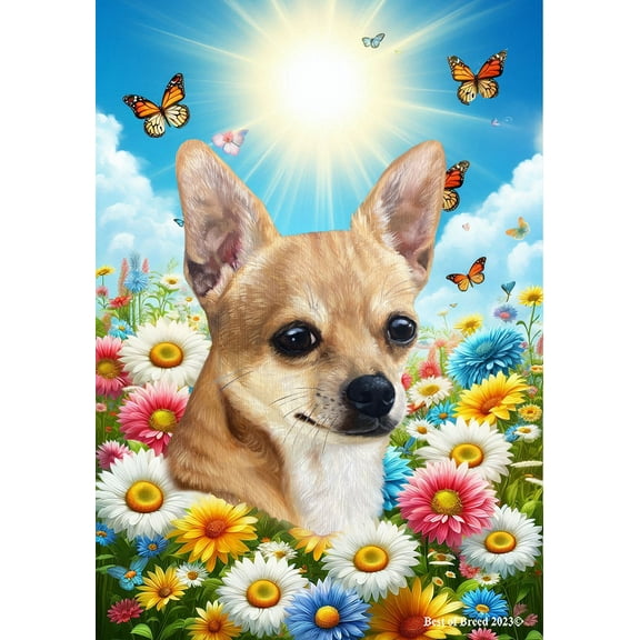 Chihuahua Tan Smooth - Best of Breed Summer Butterflies Outdoor Garden Flag 12" x 17" Mailbox Flag Dog Flag