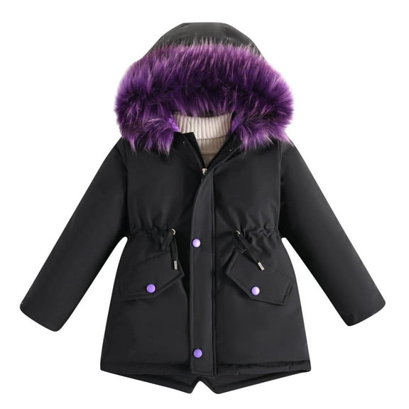 Auroural Winter Thicken Kids Jackets Girls Coats Warm Jackets Hooded Outerwear Fashion Girls' Winter Children Thick Clothes Hooded Mid To Long Length Clothes Winter Coat Clothes Black 9 Years（XXXL）