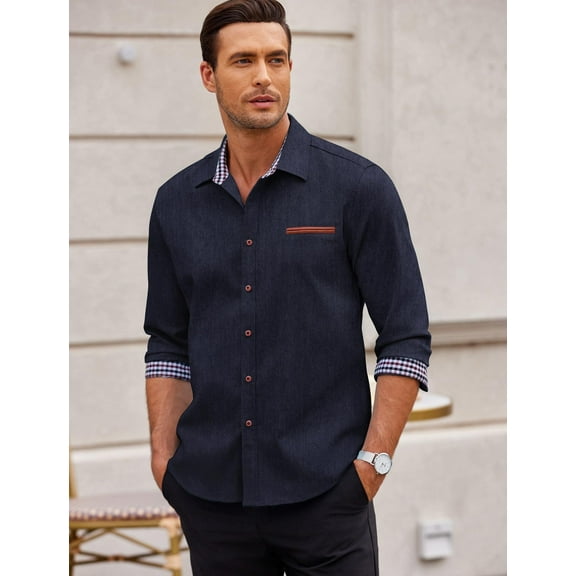 COOFANDY Men's Casual Dress Shirt Button Down Shirts Regular fit Denim Work Classic Western Snap