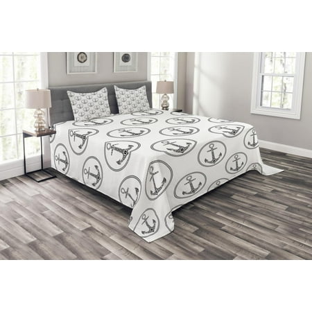 Anchor Bedspread Set Floral Patterned Figures In Marine Rope