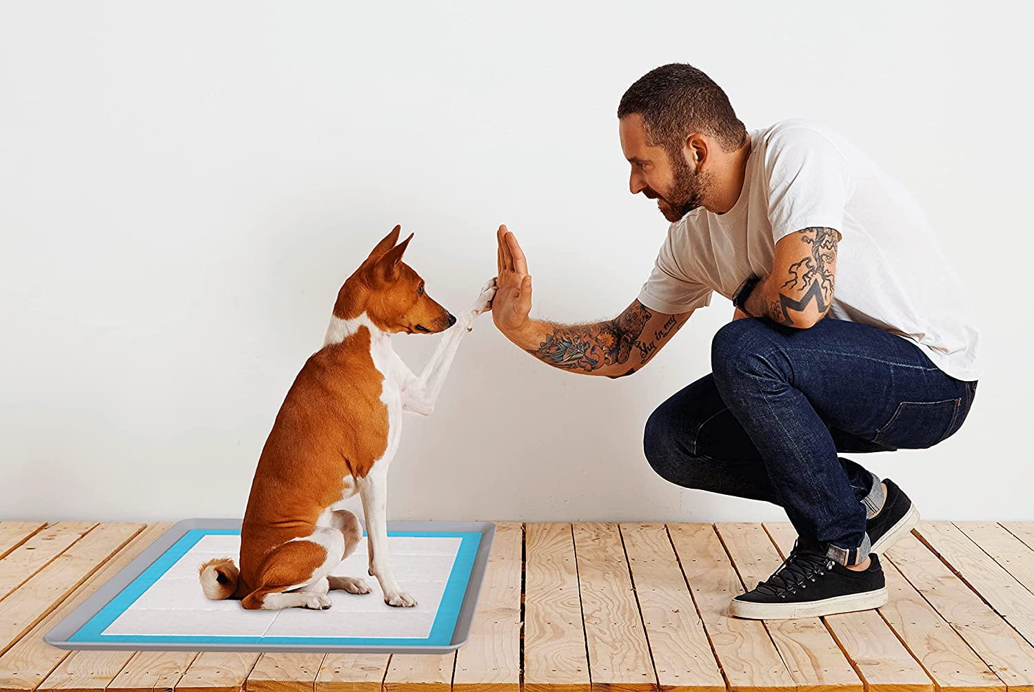 Skywin Dog Puppy Pad Holder Tray - No Spill Pee Pad Holder for Dogs - Wee Wee Pad Holder Works with Most Training Pads, Easy to Clean and Store (Dark Grey)